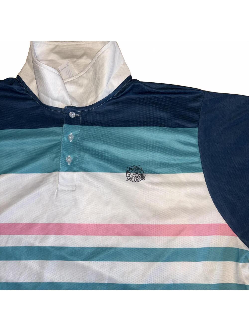 Country Club Dropouts Men's 2XL Short Sleeve Polo Gold Shirt Multi Stripes
